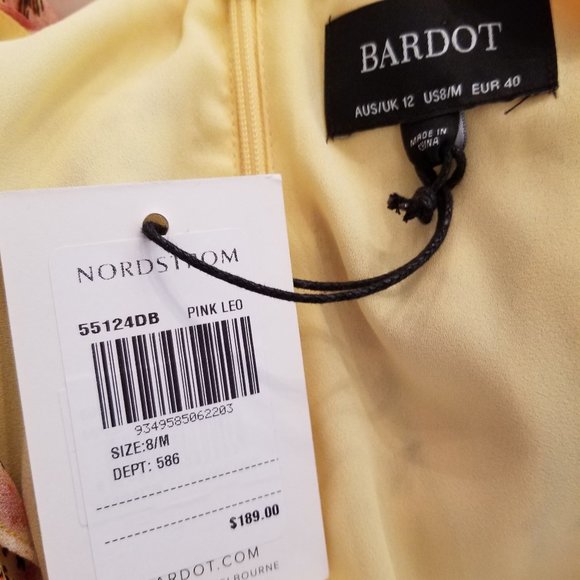 Bardot Blush & Yellow Print Frill Ruffle A Line Maxi Dress Size Medium NEW - Picture 11 of 11